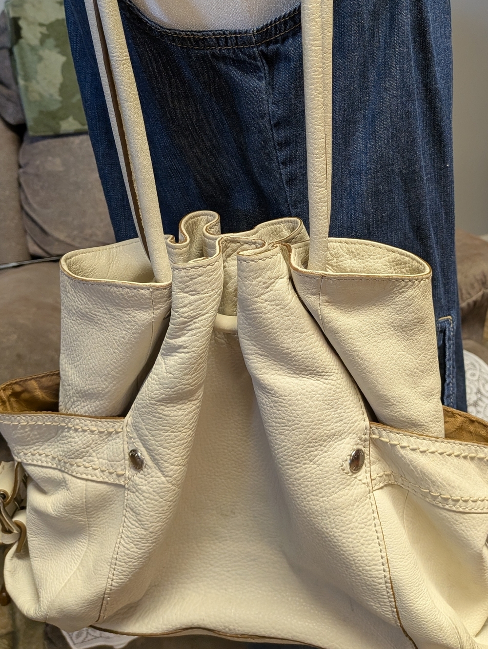 Fossil 1954 Cream Leather Braided Satchel Crossbody - Vtg 75082 (Smudge)